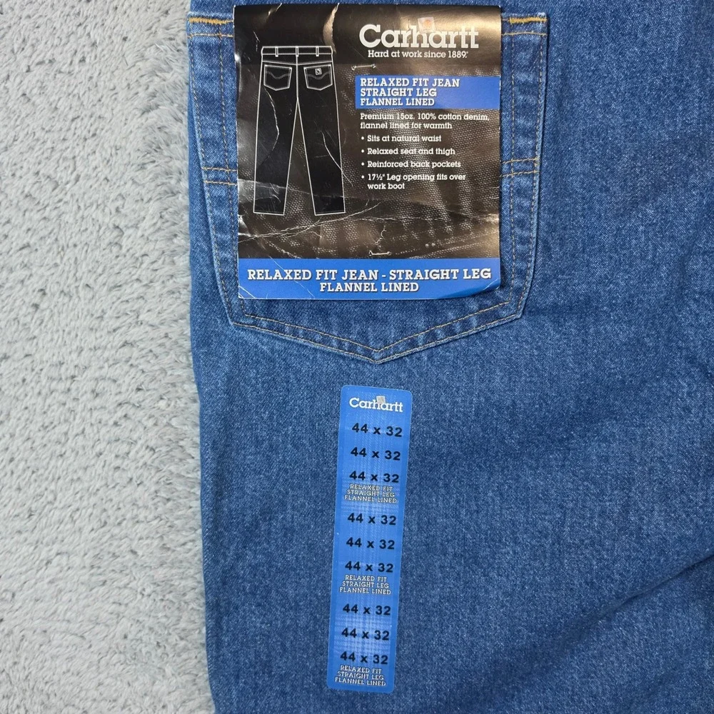 NWT Carhartt Flannel Lined Relaxed Fit Jeans Mens 44x32 Dark Blue Straight B172